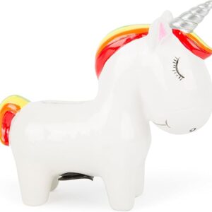 Michel Toys niedlicher Einhorn-Form, mit Münzschlitz und entnehmbarem Stopfen, lehrt den Umgang mit Geld Spardose, Keramik, Bunt, 12 x 4.5 x 11 cm, 10752